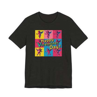 Valentine's Day Pop Art Tee — "Happy Valentine's Day!" Cupid Graphic Shirt