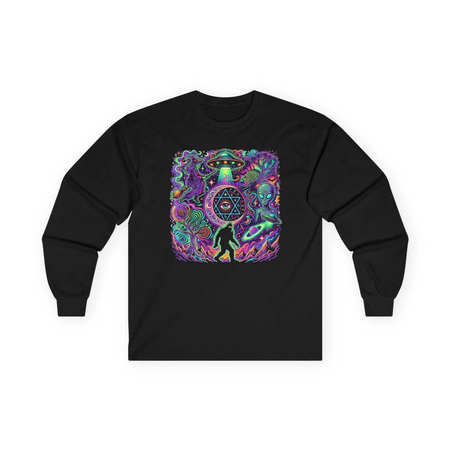Psychedelic Alien Abduction Halloween Long Sleeve Tee