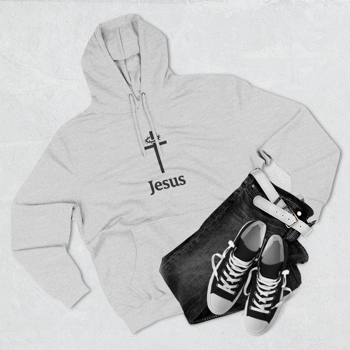 Jesus Cross Minimalist Hoodie — Faith Graphic Fleece Pullover