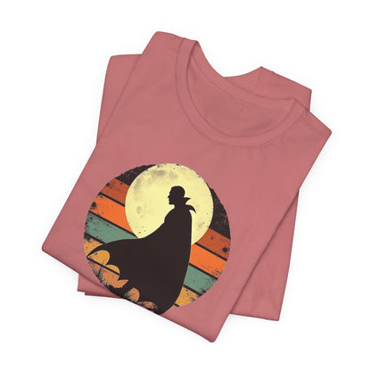 Vampire Silhouette Moon Tee — Retro Sunset Gothic Halloween T-Shirt