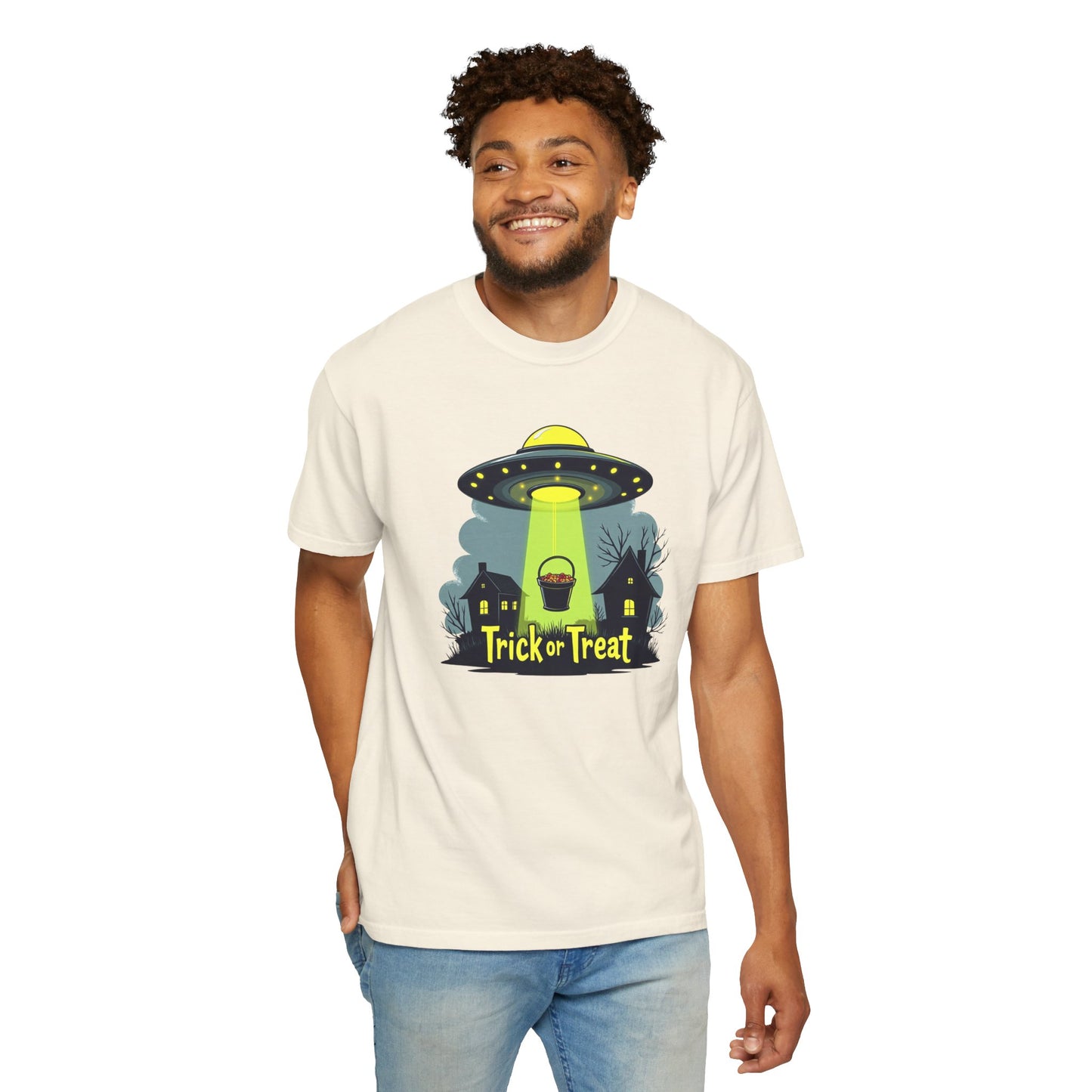 Halloween UFO Trick or Treat T-Shirt — Alien Abduction Spooky Tee