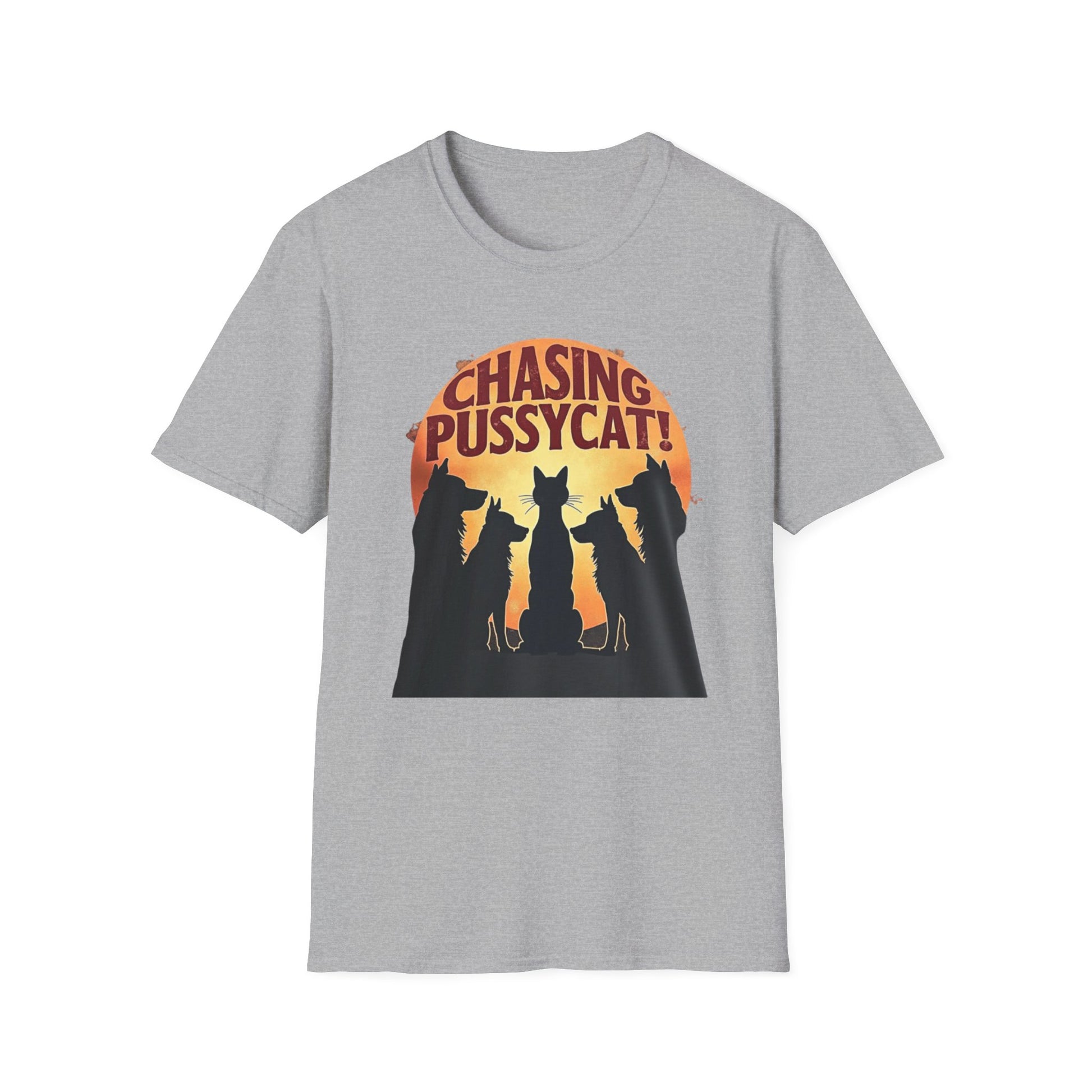 Chasing Pussycat Unisex Softstyle T-Shirt, Fun Cat Lovers Tee, Gift for Animal Enthusiasts, Quirky Casual Wear, Perfect for Festivals [...] - Psychonaut Swag