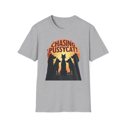 Chasing Pussycat Unisex Softstyle T-Shirt, Fun Cat Lovers Tee, Gift for Animal Enthusiasts, Quirky Casual Wear, Perfect for Festivals [...] - Psychonaut Swag
