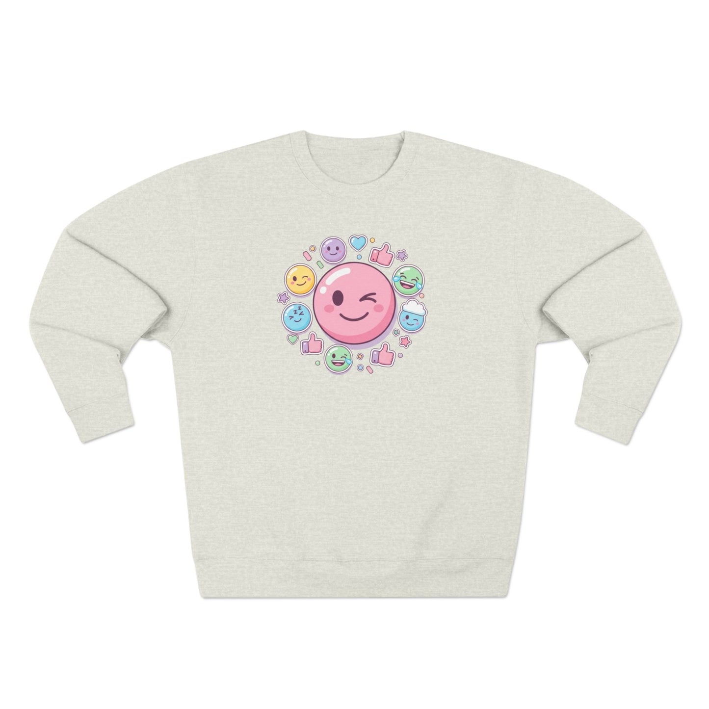 Emoji Smile Crewneck Sweatshirt — Cute Winking Face & Icon Circle Design
