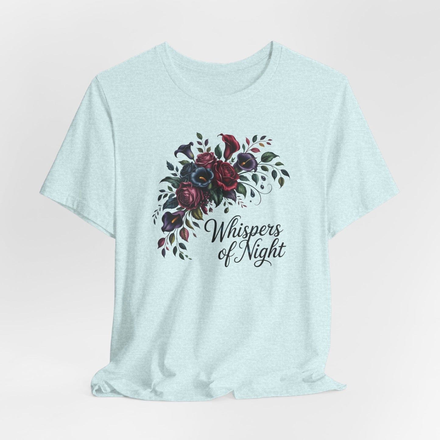 Whispers of Night Floral Tee — Dark Rose Bouquet Graphic T-Shirt