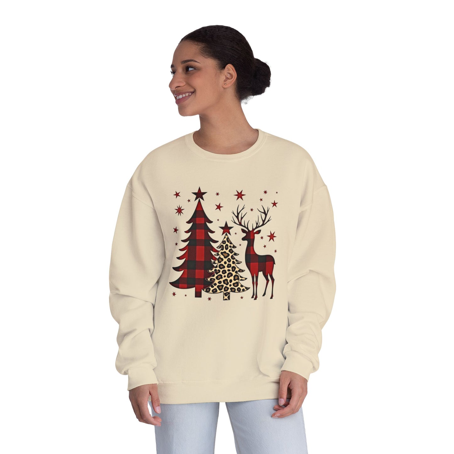 Christmas Buffalo Plaid Trees & Reindeer Crewneck Sweatshirt