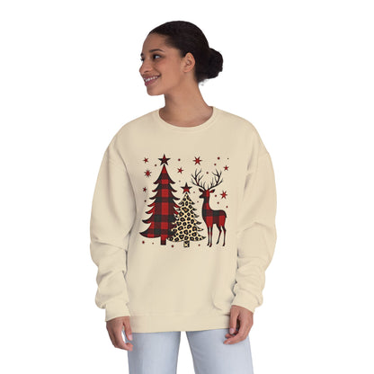 Christmas Buffalo Plaid Trees & Reindeer Crewneck Sweatshirt