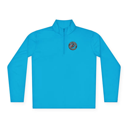 Sports Massage, Quarter-Zip Pullover — Vintage Fishing Badge Logo