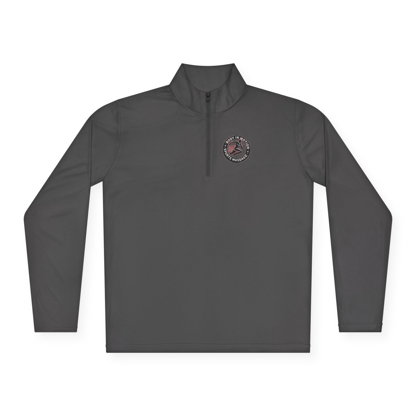 Sports Massage, Quarter-Zip Pullover — Vintage Fishing Badge Logo