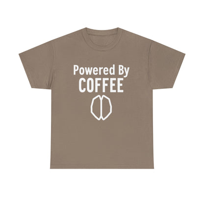 Powered By Coffee Unisex Heavy Cotton Tee, Funny Coffee Lover Shirt, Gift for Barista, Casual Wear, Perfect for Birthdays, Everyday Use - Psychonaut Swag