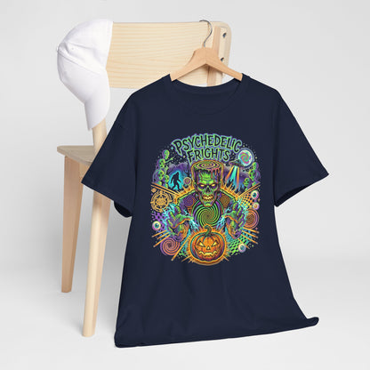 Psychedelic Monsters Halloween Tee — Spooky Pumpkin and Sasquatch Horror Graphic T-Shirt