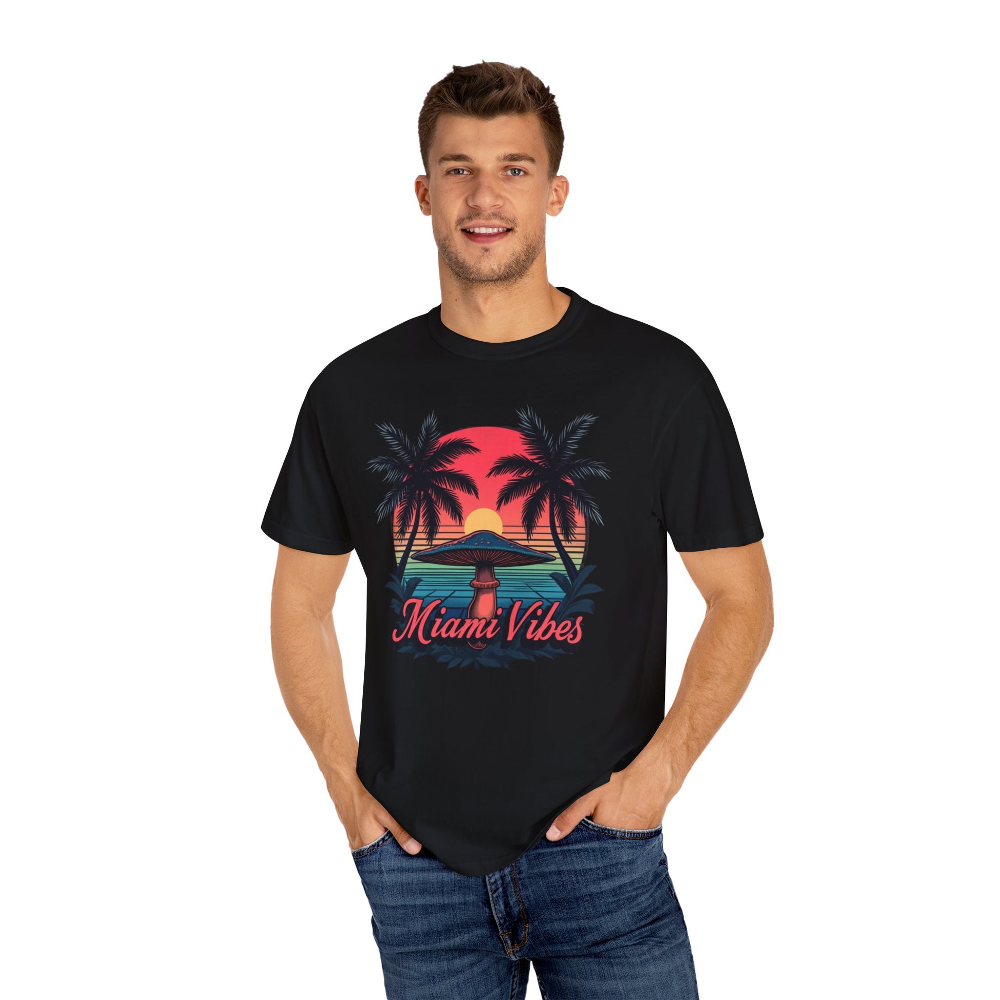 Miami Vibes, T-Shirt with Tropical Vibes Design, Summer Apparel, Beachwear, Gift for Vacation Lovers, Relaxed Style - Psychonaut Swag