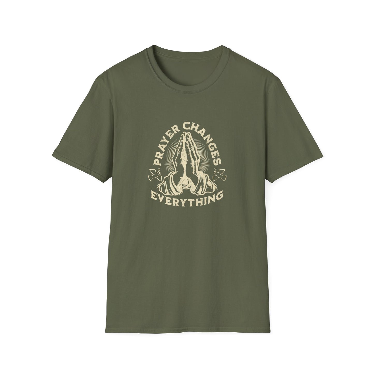 Prayer Changes Everything T-Shirt — Vintage Praying Hands Christian Tee