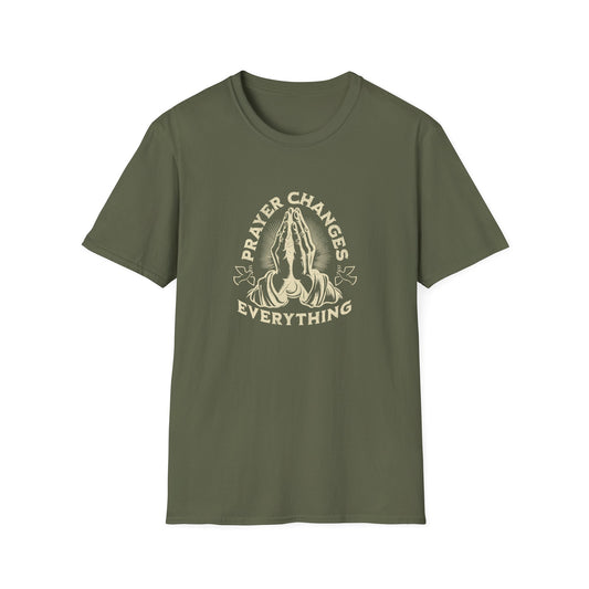 Prayer Changes Everything T-Shirt — Vintage Praying Hands Christian Tee
