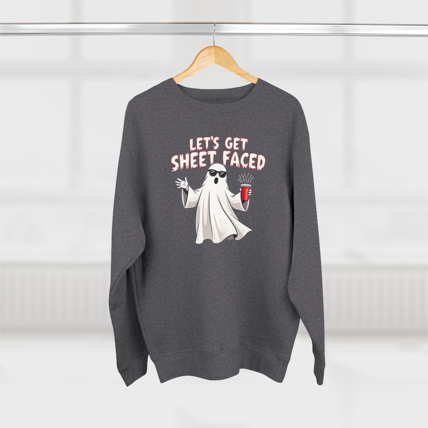Halloween Ghost Sweatshirt — "Let's Get Sheet Faced" Funny Party Crewneck