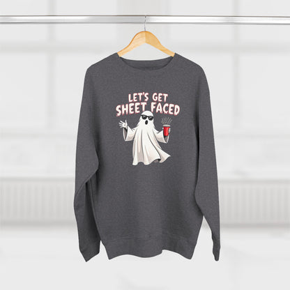Halloween Ghost Sweatshirt — "Let's Get Sheet Faced" Funny Party Crewneck
