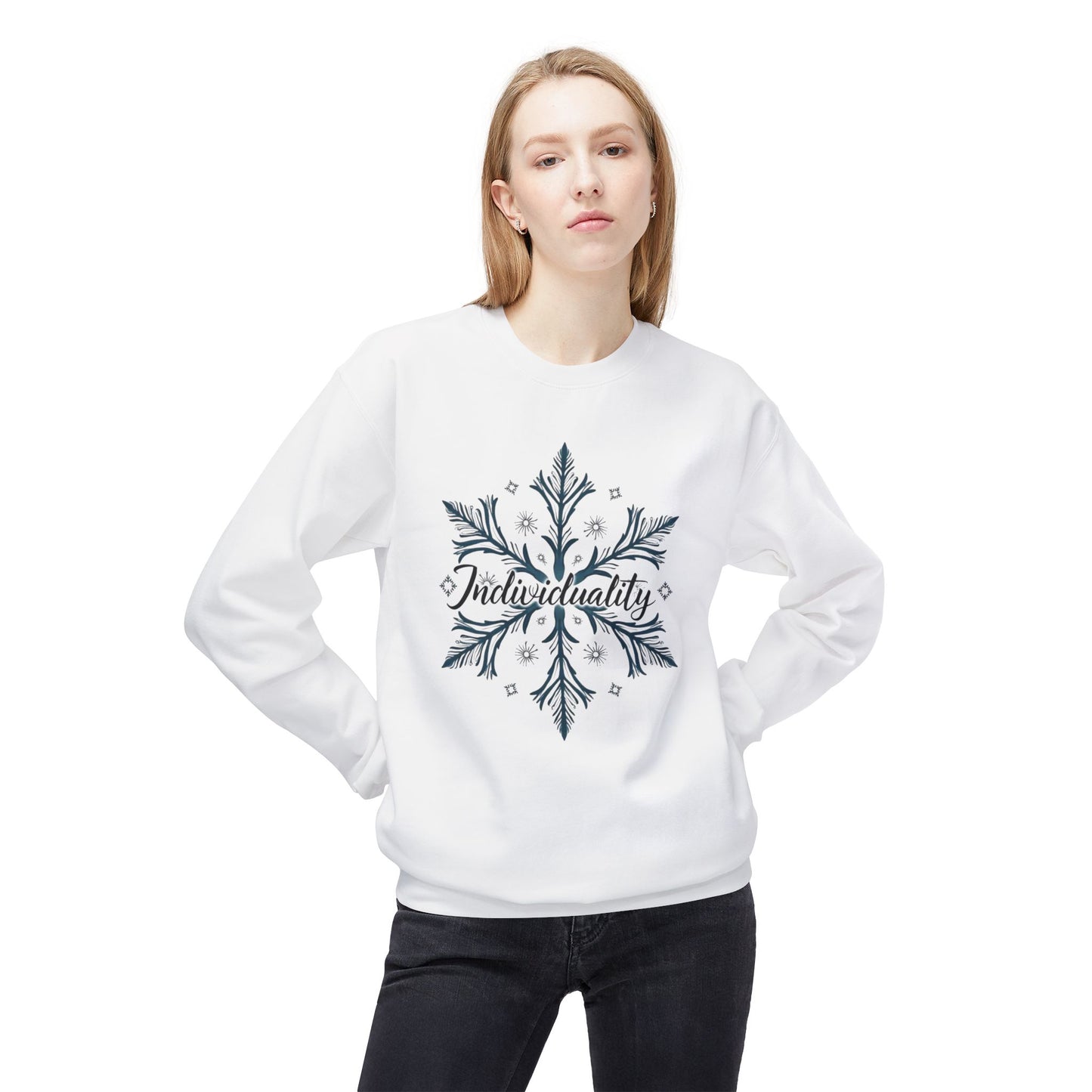 Individuality Crewneck Sweatshirt — Floral Snowflake Graphic