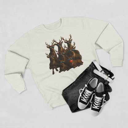 Cozy Reindeer Family Photo, Crewneck Sweatshirt — Rustic Holiday Wildlife Design