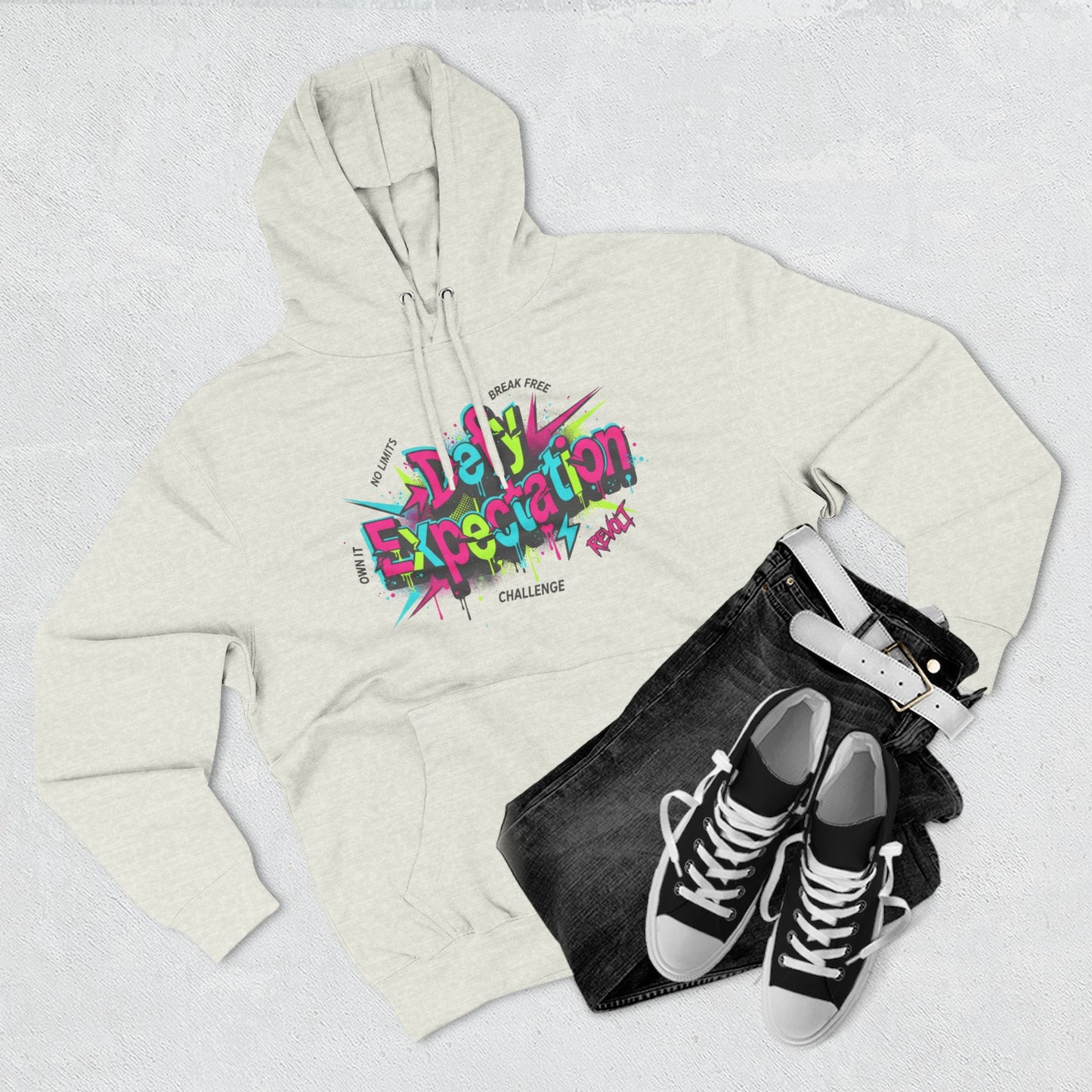 Expectation vs Reality Hoodie — Retro 90s Graffiti 'Defy Expectation' Pullover