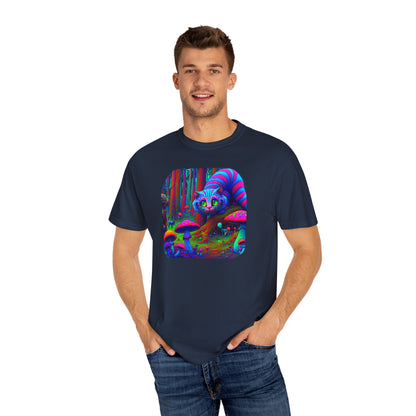 Curious Cat with mushrooms, Unisex Garment-Dyed T-shirt
