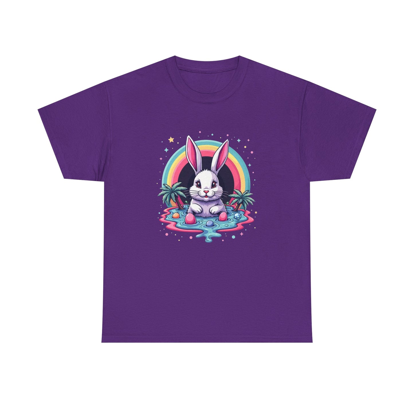 Cute Neon Bunny T-Shirt — Retro Rainbow Rabbit Graphic Tee