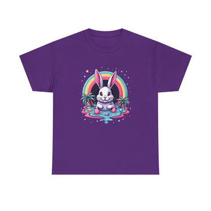 Cute Neon Bunny T-Shirt — Retro Rainbow Rabbit Graphic Tee