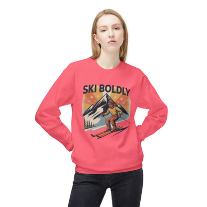Ski Boldly Crewneck Sweatshirt – Vintage Mountain Skiing Graphic