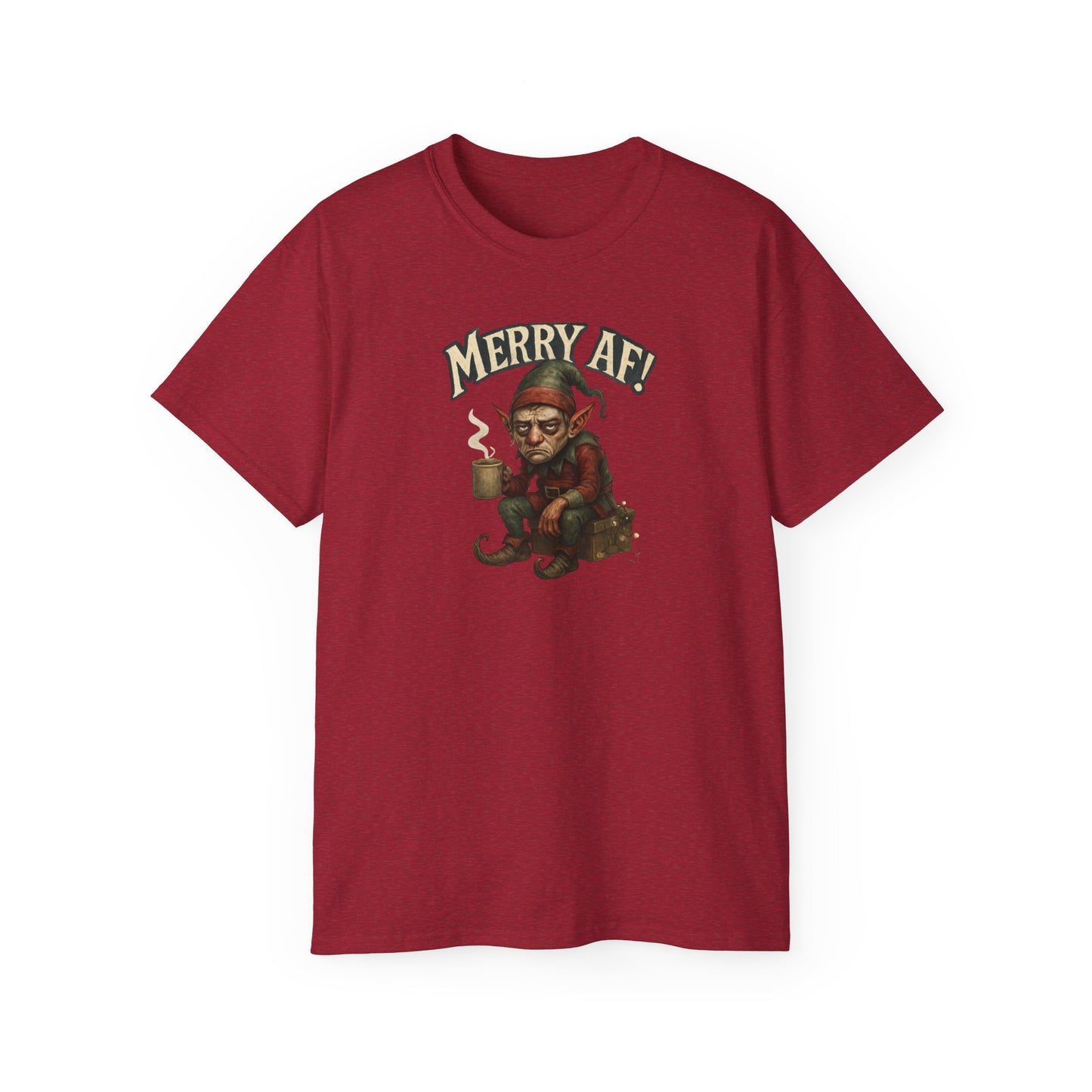 T‑Shirt — 'Merry AF' Vintage Grouchy Elf Christmas Tee