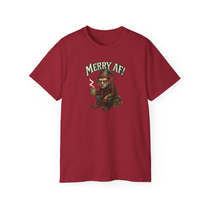 T‑Shirt — 'Merry AF' Vintage Grouchy Elf Christmas Tee