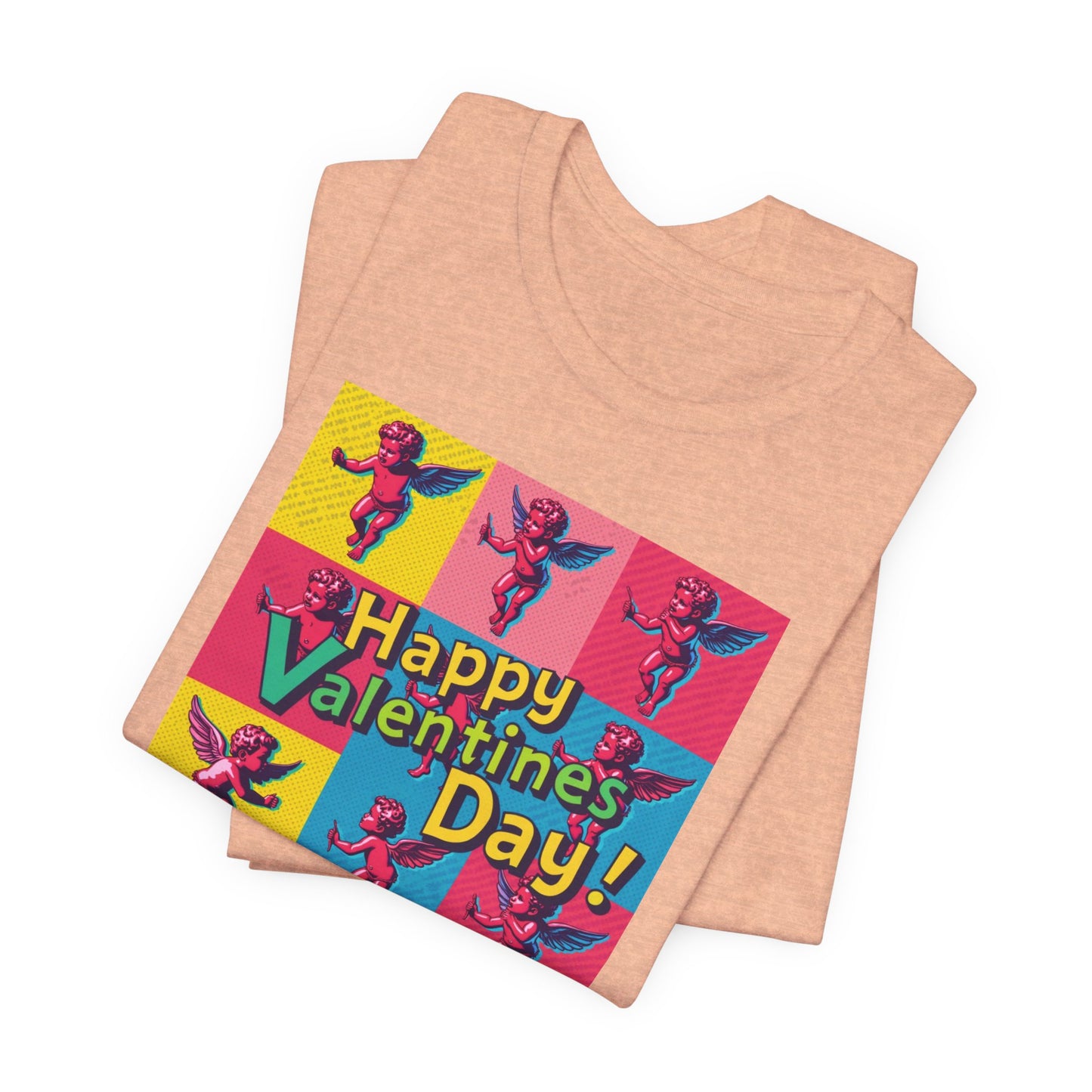Valentine's Day Pop Art Tee — "Happy Valentine's Day!" Cupid Graphic Shirt