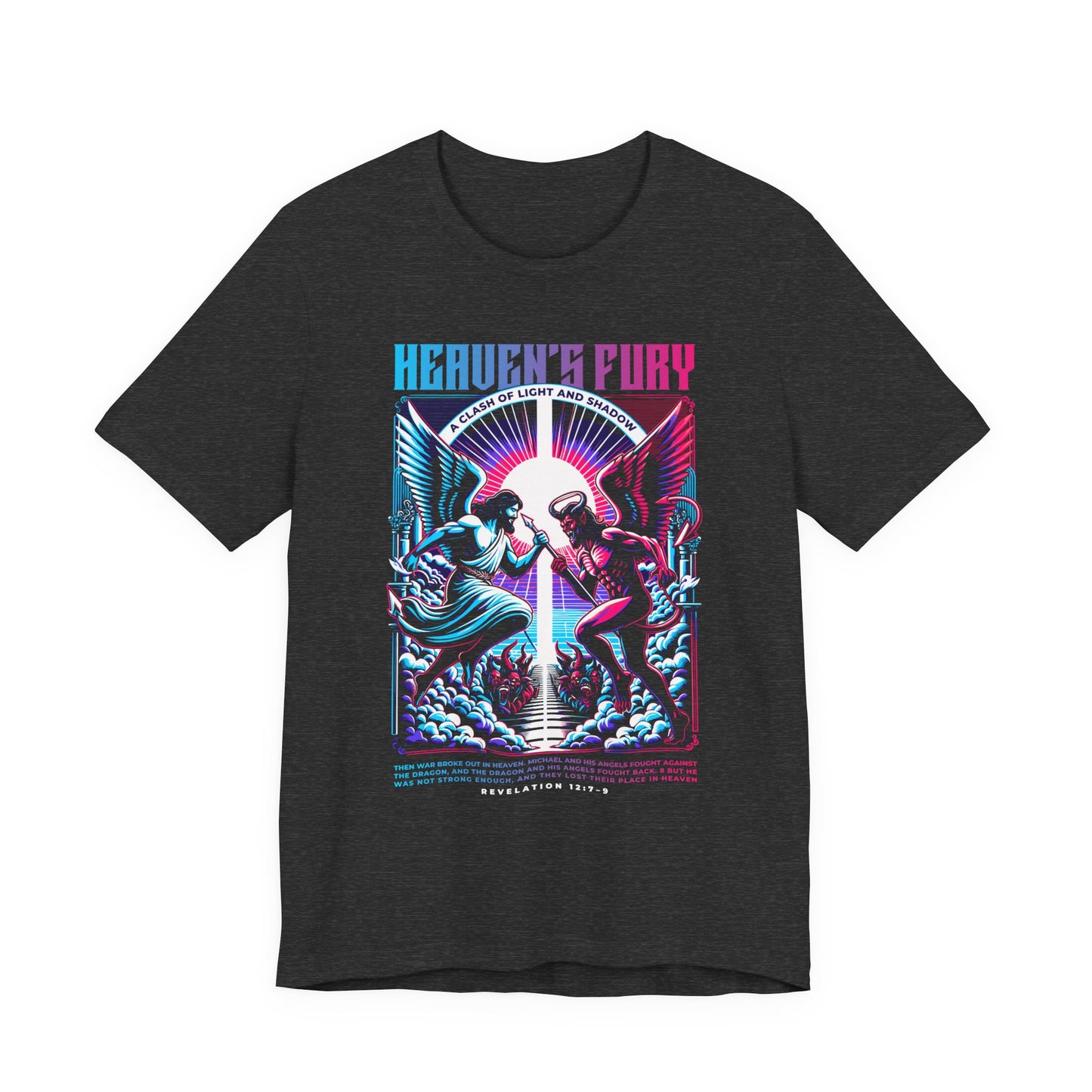 Heaven's Fury Graphic Tee — Neon Angel vs Demon Battle T-Shirt