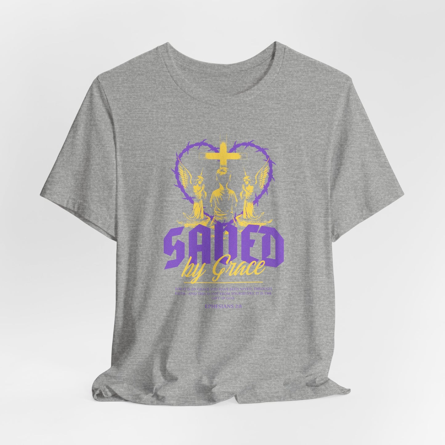Saved by Grace T‑Shirt — Christian Faith Heart Design