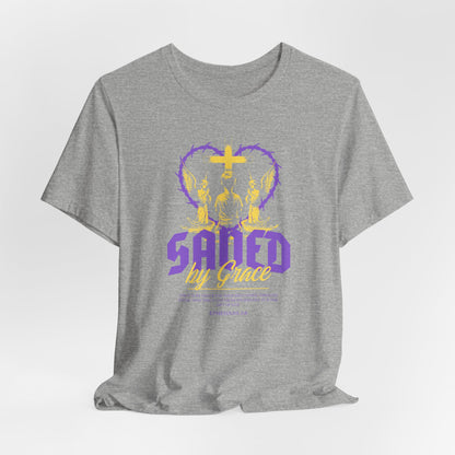 Saved by Grace T‑Shirt — Christian Faith Heart Design