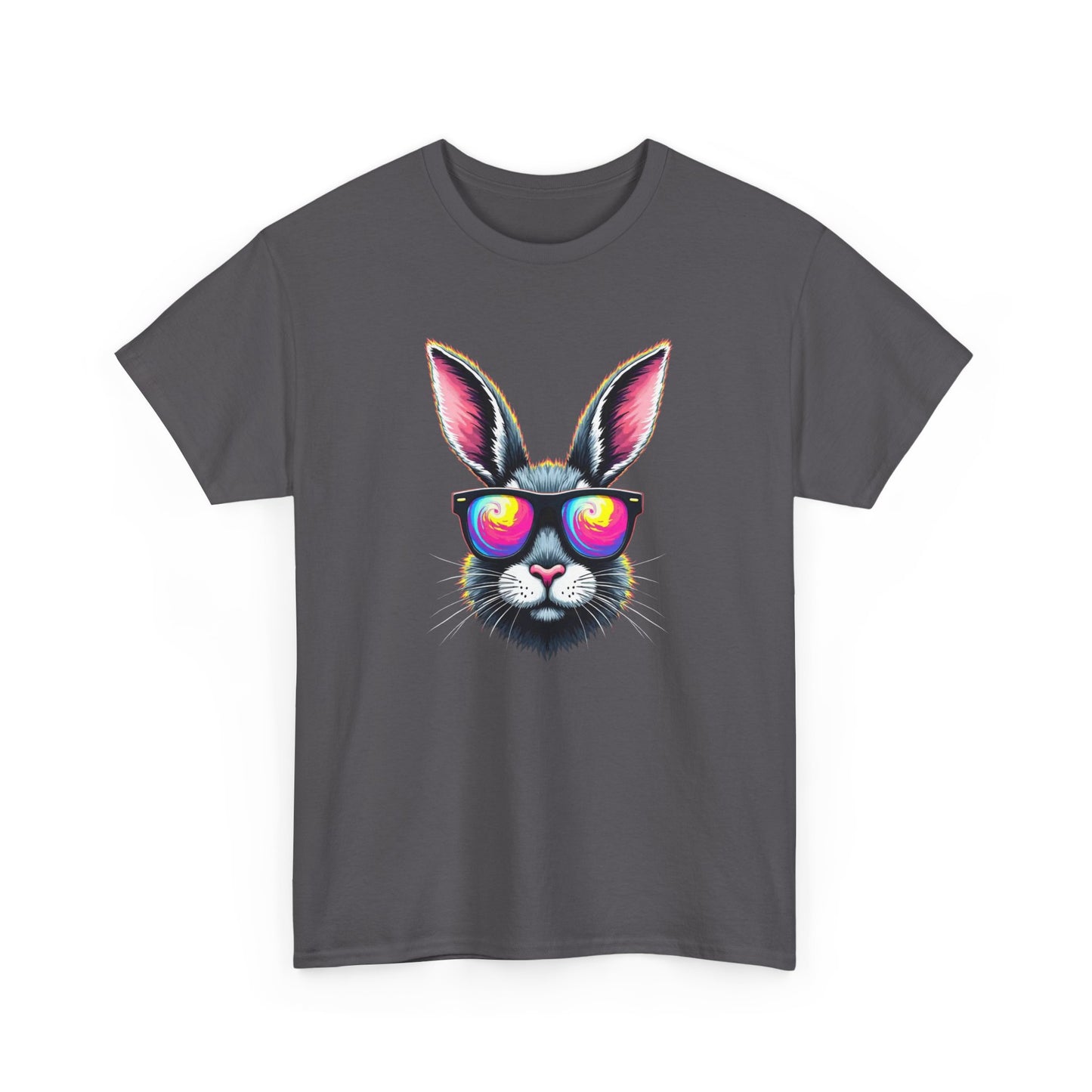 Bunny with Heart Sunglasses Tee — Retro Neon Rabbit Graphic T-Shirt