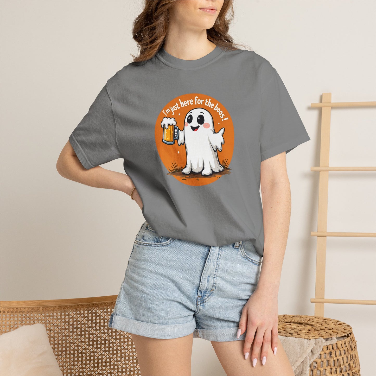 Halloween Ghost Beer T-Shirt — "I’m Just Here for the Boos" Cute Spooky Tee