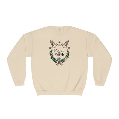 Peace on Earth Crewneck Sweatshirt — Holiday Dove & Laurel Graphic