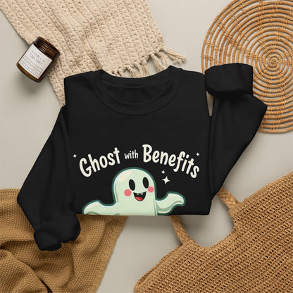 Ghost with Benefits Crewneck Sweatshirt — Cute Halloween Ghost Graphic