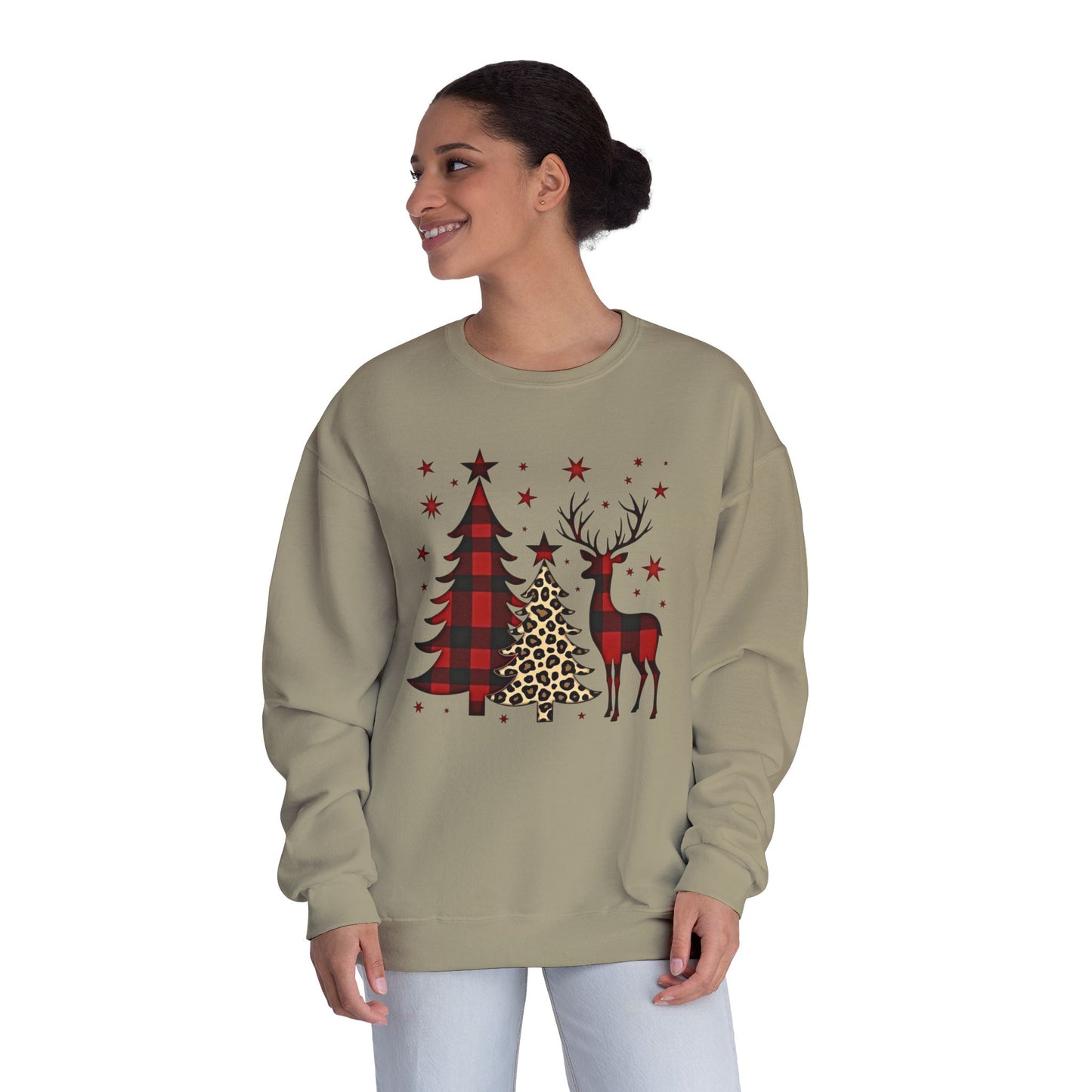 Christmas Buffalo Plaid Trees & Reindeer Crewneck Sweatshirt