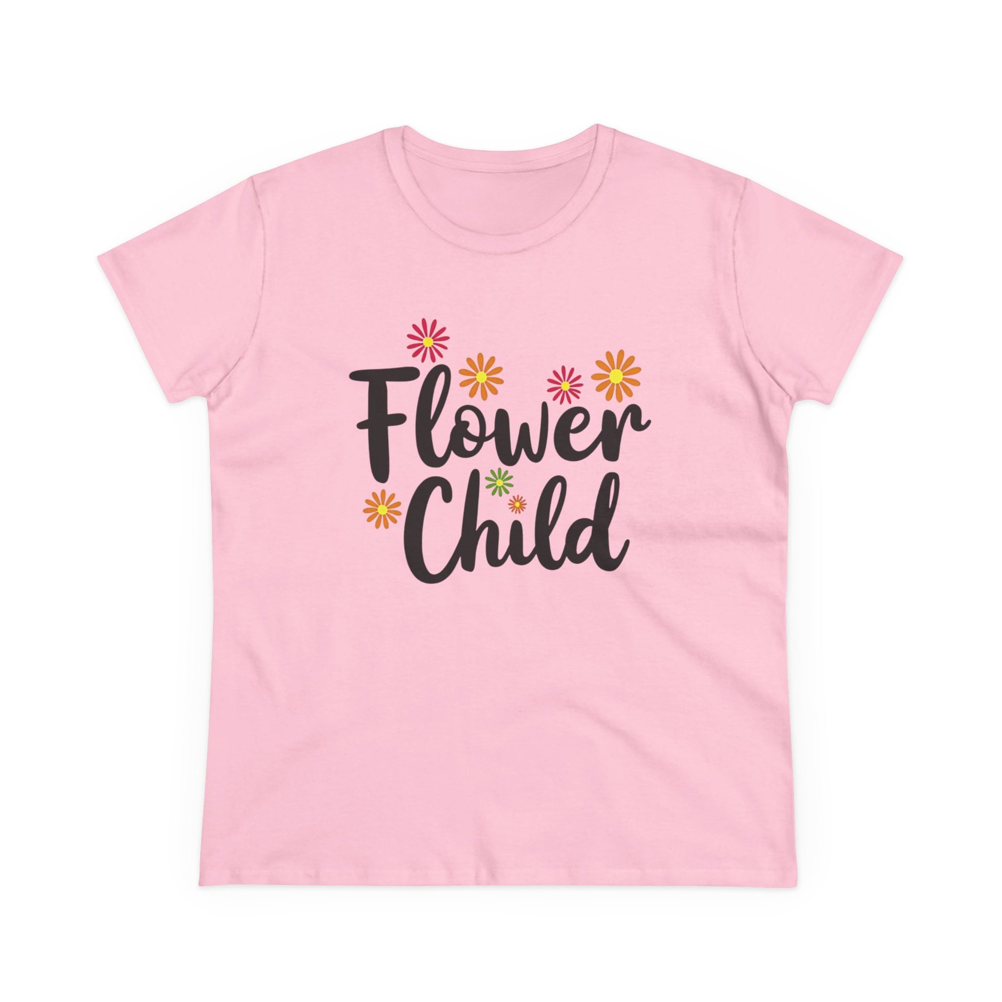 Flower Child Women's Midweight Cotton Tee - Boho Vintage Style Shirt for Everyday Wear - Psychonaut Swag