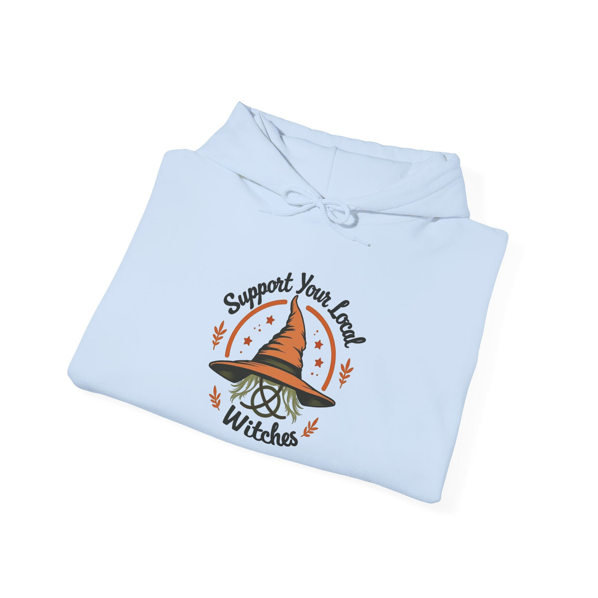 Support Your Local Witches Hoodie — Cute Witch Hat Graphic Pullover for Halloween