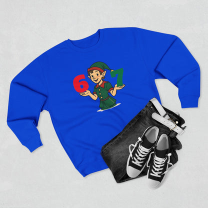 Elf Juggler six-seven  — Cute Holiday Elf Holding 6 & 7 Christmas Crewneck
