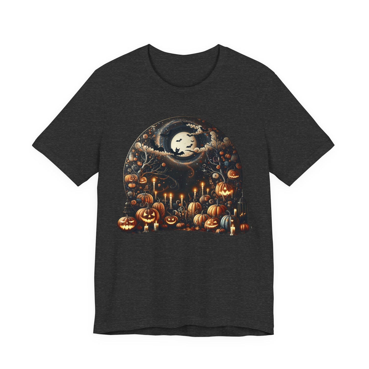 Halloween Pumpkin mural, Short Sleeve Tee, Spooky Tee, Unisex Halloween Shirt, Autumn T-shirt, Harvest Festival Shirt, Trick or Treat Shirt, [...]