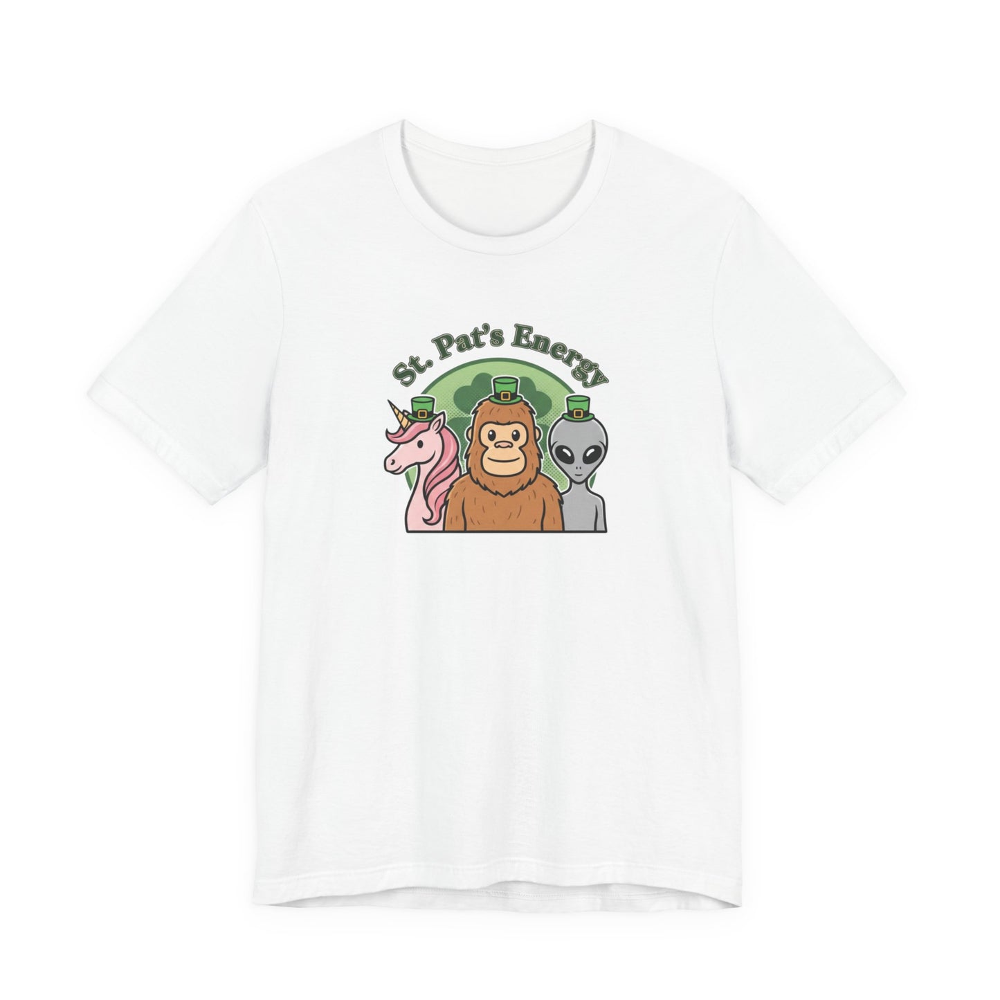St. Pat’s Energy T‑Shirt — Unicorn, Bigfoot & Alien St. Patrick’s Day Tee