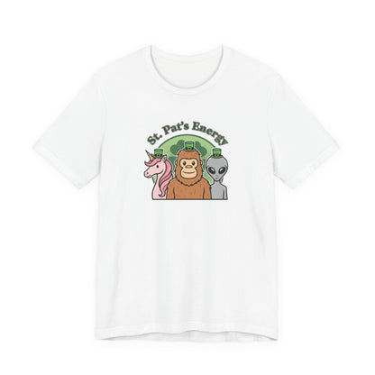 St. Pat’s Energy T‑Shirt — Unicorn, Bigfoot & Alien St. Patrick’s Day Tee
