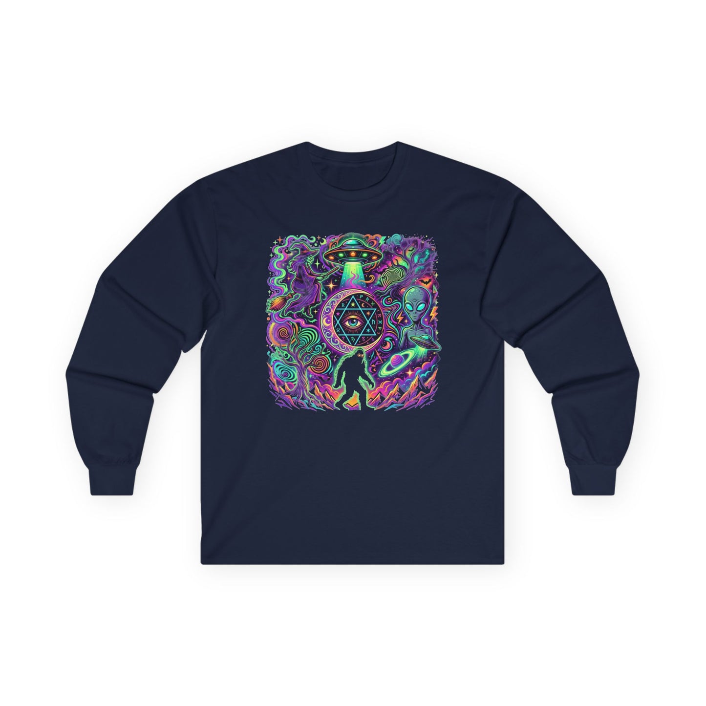 Psychedelic Alien Abduction Halloween Long Sleeve Tee