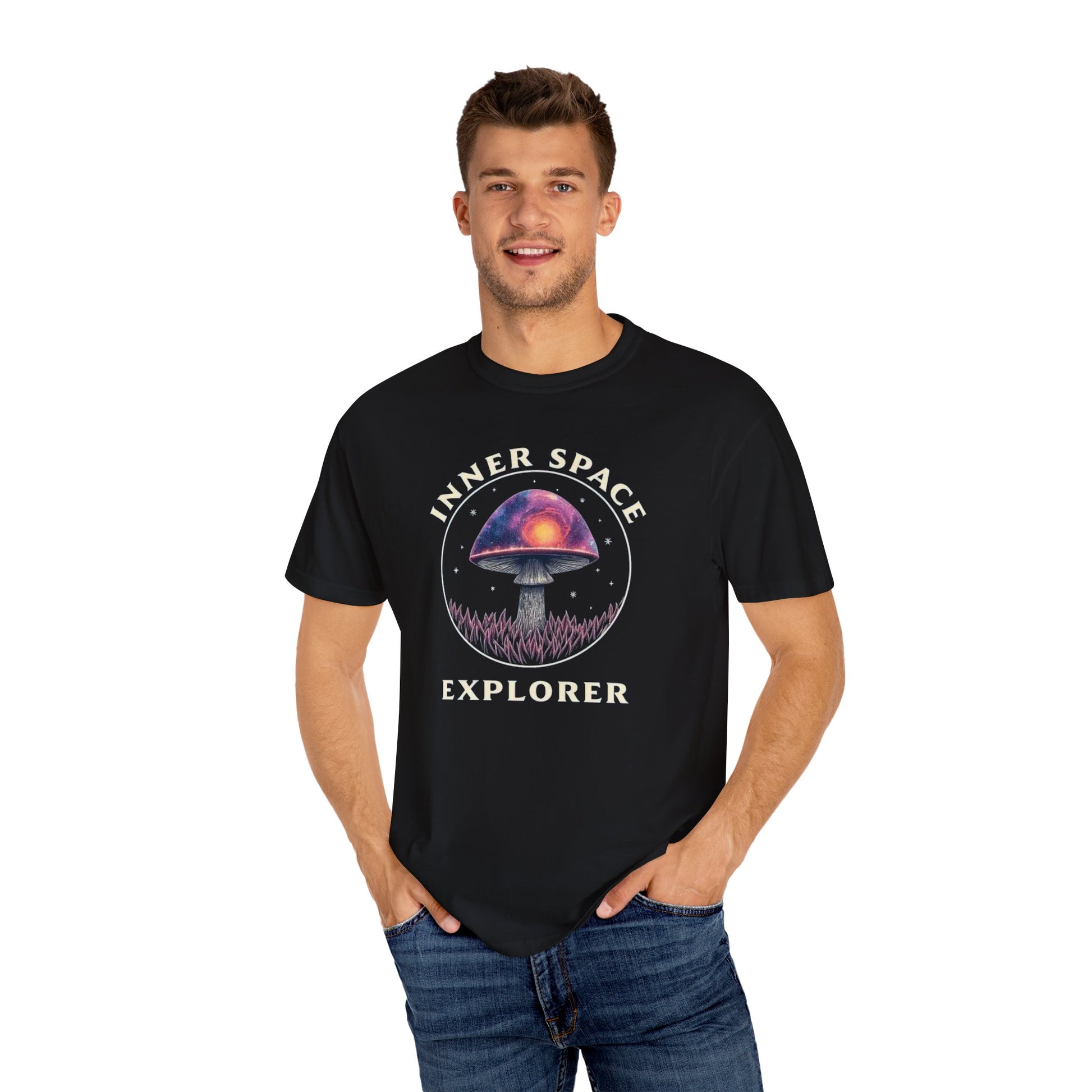 Inner Space Explorer T-Shirt, Unisex Graphic Tee, Cosmic Mushroom Apparel, Gift for Nature Lovers, Casual Wear for Adventurers - Psychonaut Swag