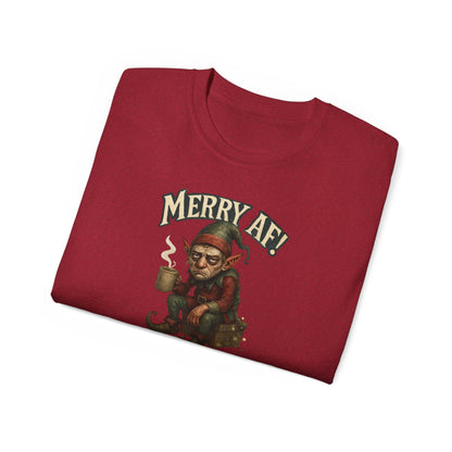 T‑Shirt — 'Merry AF' Vintage Grouchy Elf Christmas Tee