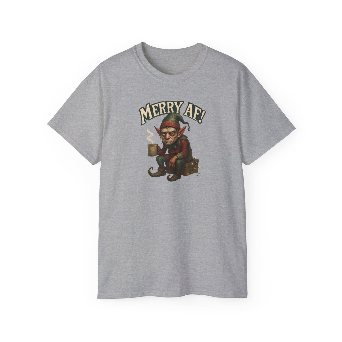 T‑Shirt — 'Merry AF' Vintage Grouchy Elf Christmas Tee