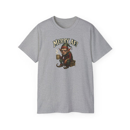T‑Shirt — 'Merry AF' Vintage Grouchy Elf Christmas Tee