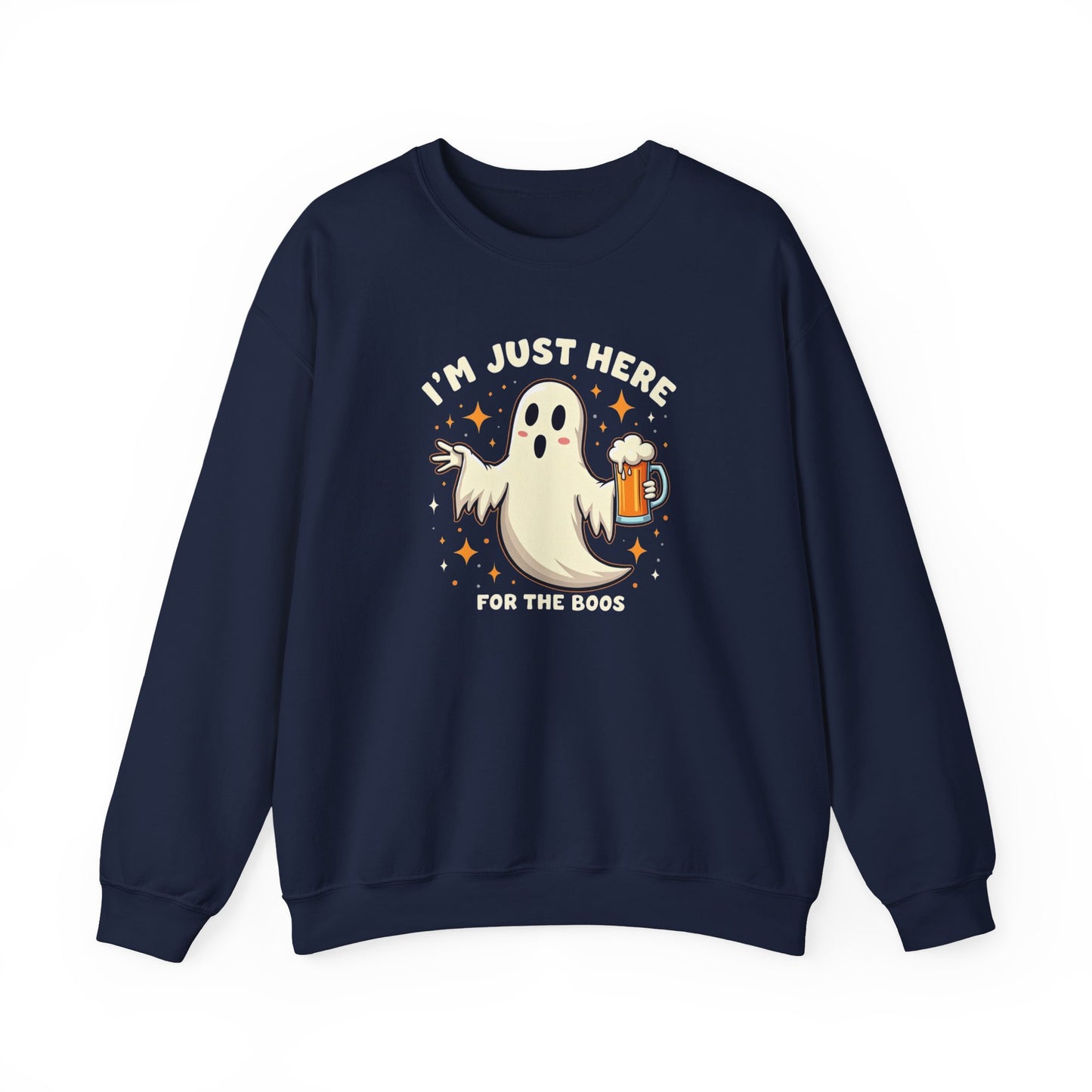 Halloween Ghost Sweatshirt — "I'm Just Here for the Boos" Cozy Crewneck